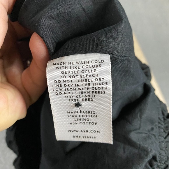 AYR Top Womens XS Puff Sleeve Bubble Hem Poplin Textured Cutout Blouse Black - Picture 3 of 8